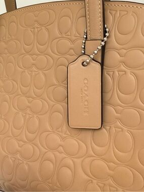 Coach Embossed Signature Tote in Beige Tan